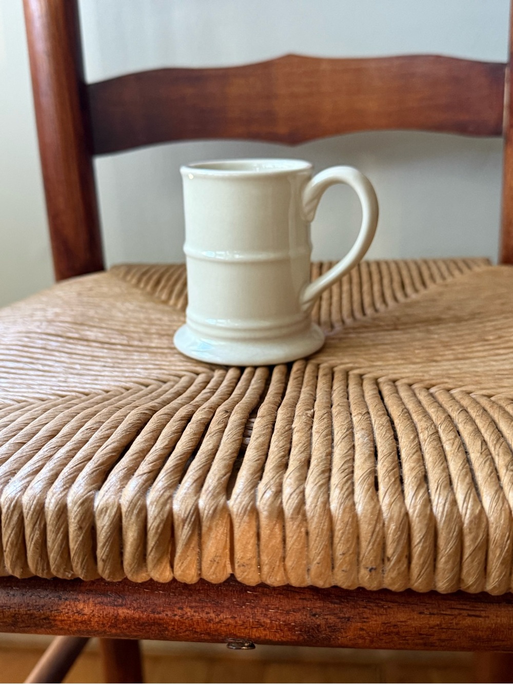 Vintage Cream Small Ceramic Mug with Handle - Neutral Stone Finish